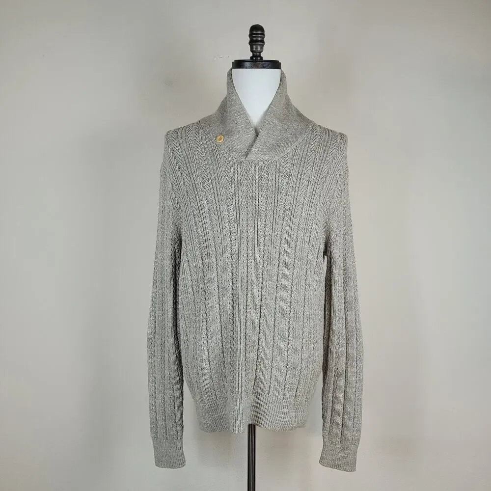 J.‎ Crew Sweater Mens Medium Beige Khaki Leather Elbow Patches Academia Preppy